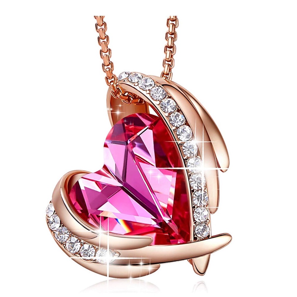 Pink Rose Gold Heart Diamond Necklace